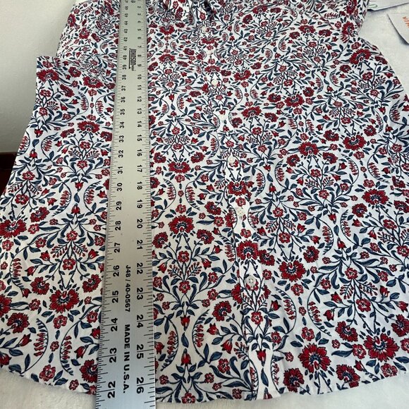 Lands' End Womens Floral No Iron Cotton Long Sleeve Button-Up Shirt Size 14 Red - Picture 6 of 8